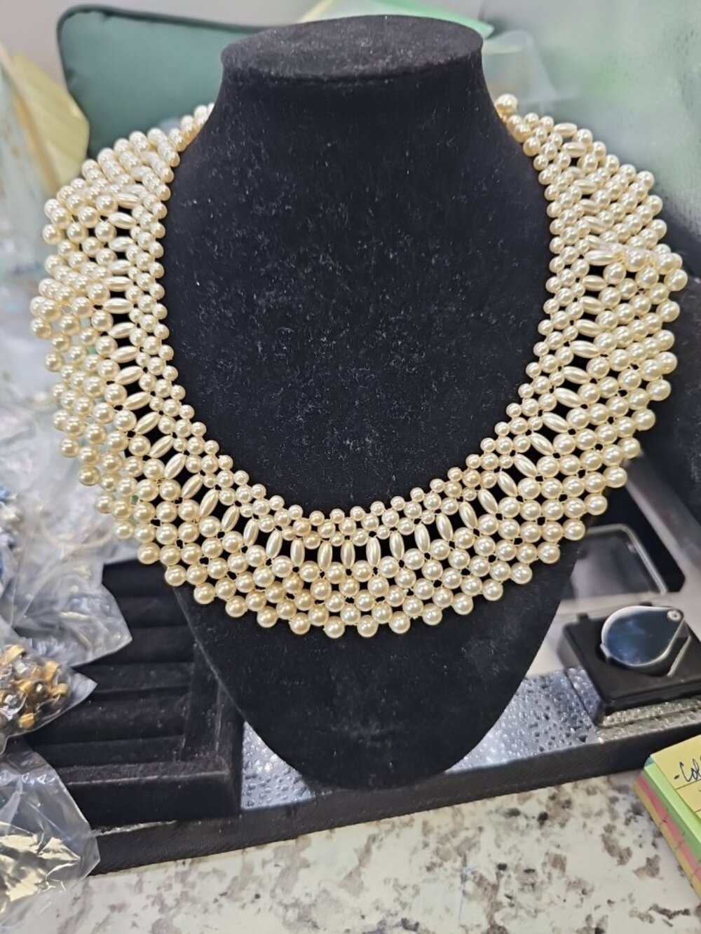 Collar Faux Pearls Lobster Closure 14"inch
